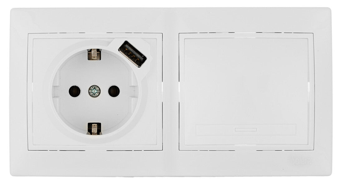 KIT-ERP-ROOM CONMUTADOR + BASE SCHUKO CON CARGADOR USB 2,1A SERIE EUROPA SOLERA