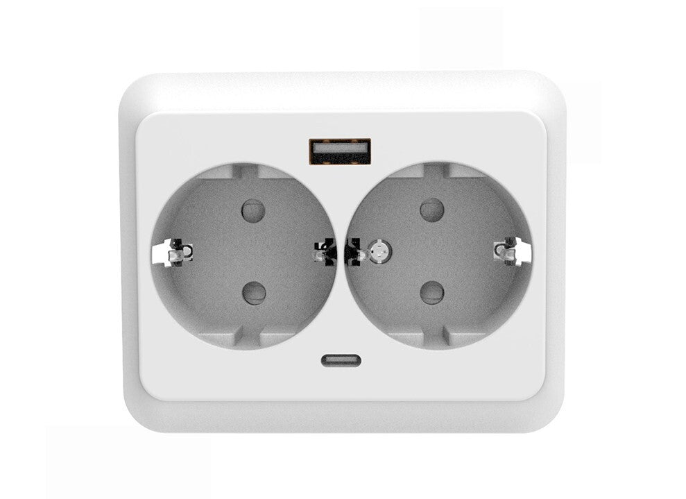 2901001 DOUBLE BASE WITH RECESSED TEMP SOCKET 16A 250V + USB AYB F-BRIGHT