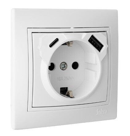 ERP60USBCU BASE SCHUKO CON USB-A+USB-C BLANCA SERIE EUROPA