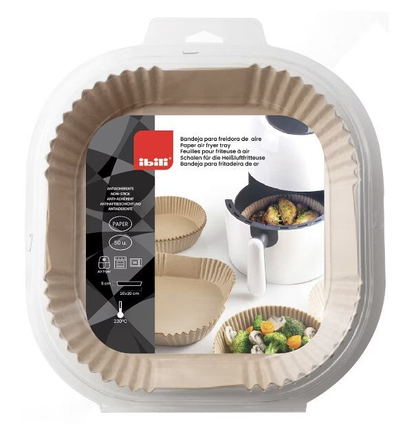 688520 50ud BANDEJA DESECHABLE CUADRADA PARA FREIDORA DE AIRE 20x20x4,5cm IBILI