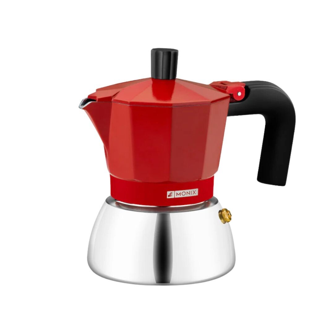 M863103 CAFETERA INOX 3 TAZAS ROJA INDUCTION MONIX