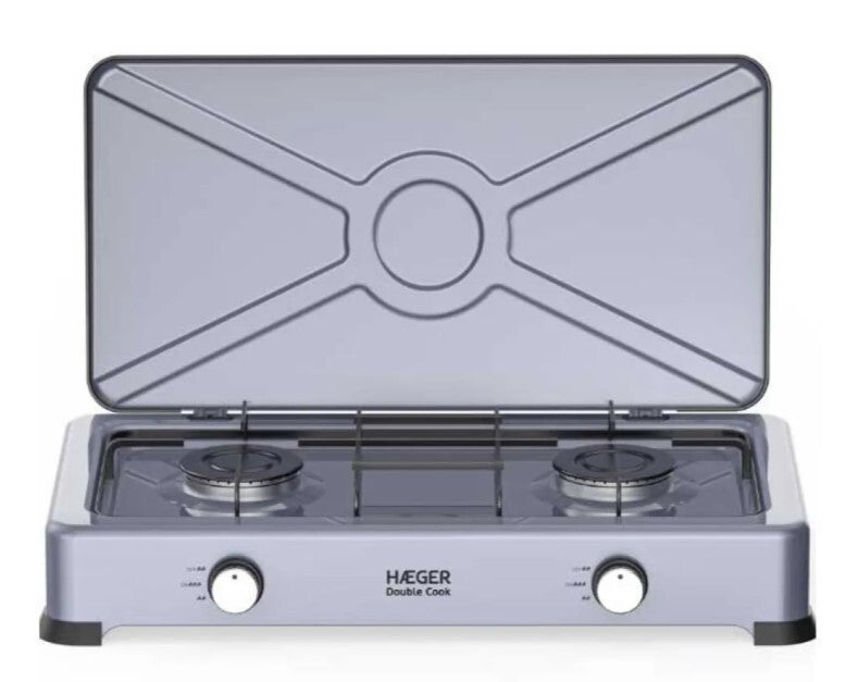 GC-02E.022A COCINA A GAS ESMALTADA CON TAPA 2 FUEGOS DOUBLE FIRE HAEGER