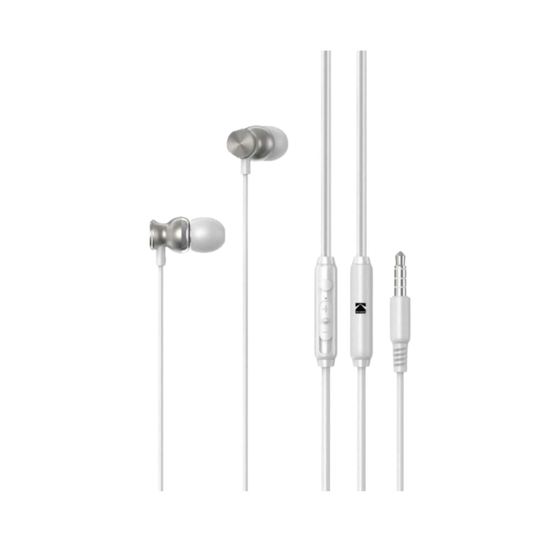 30425927 KODAK IN-EAR HEADPHONES WHITE/SILVER 1.2m 170+ JACK 3.5mm