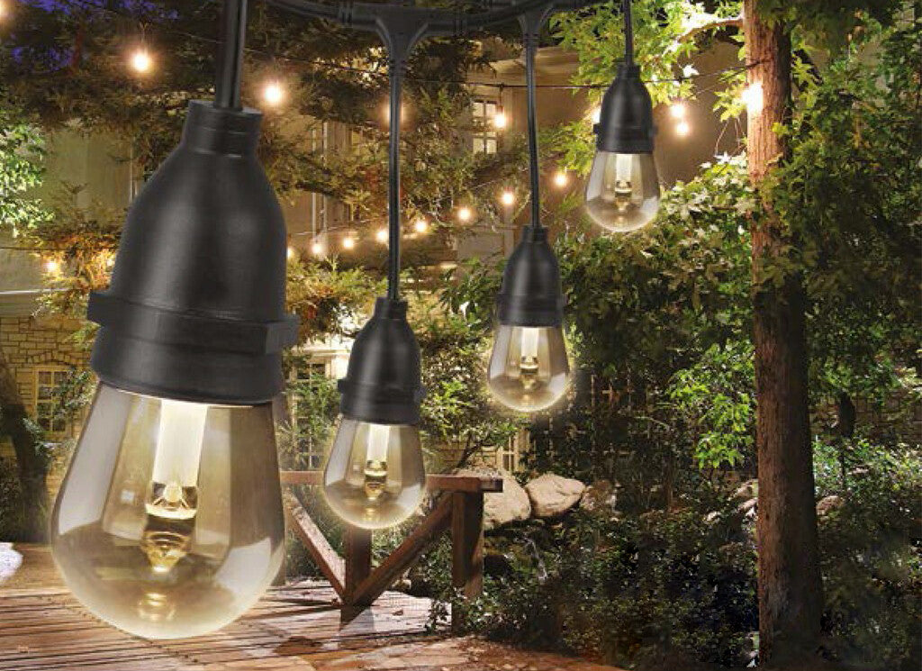 00813 14,6m SCHWARZE GIRLANDE MIT 24 E27 LAMPEN 2200K IP65 F-BRIGHT