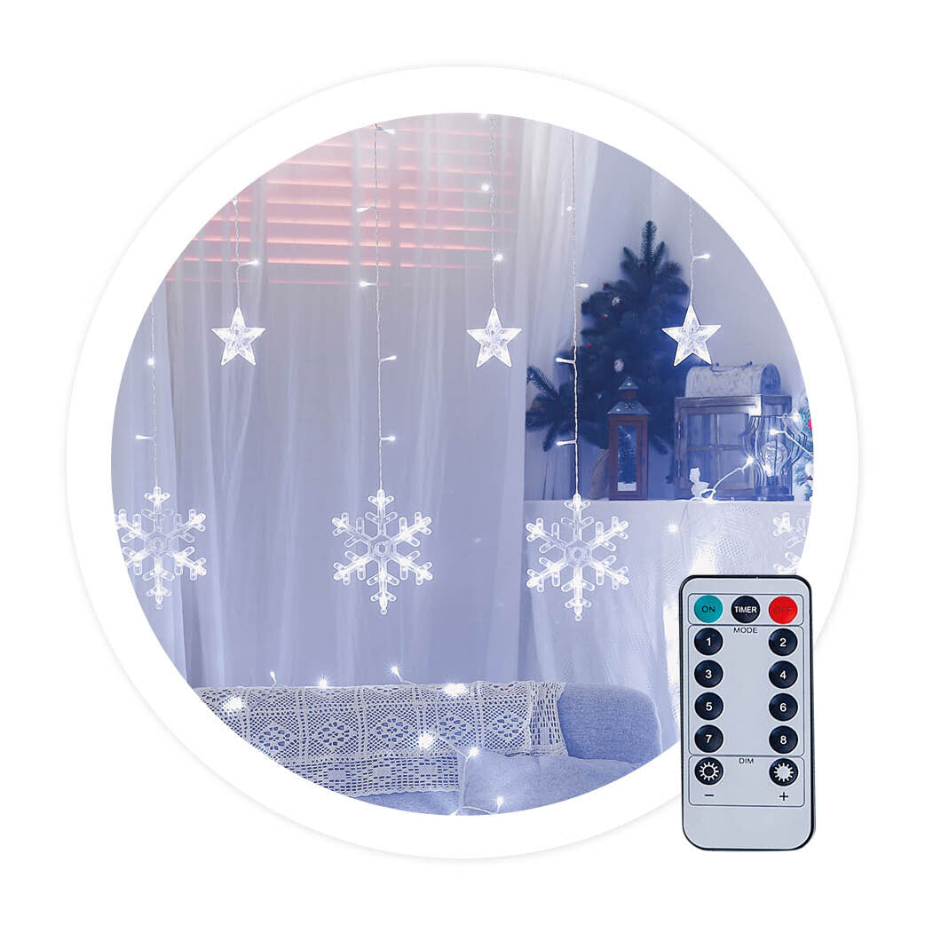 204605012 CORTINA LED CON ESTRELLAS Y COPOS DE NIEVE 3,5M 8 FUNCIONES LUZ FRÍA IP44 GSC | Suministros Figmar