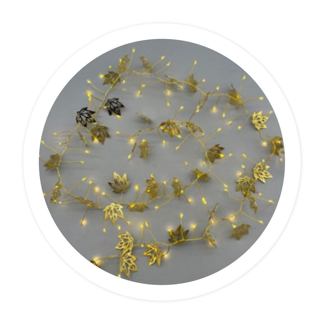 204690040 1,5m GUIRNALDA DE HOJAS DORADAS LED A PILA GSC