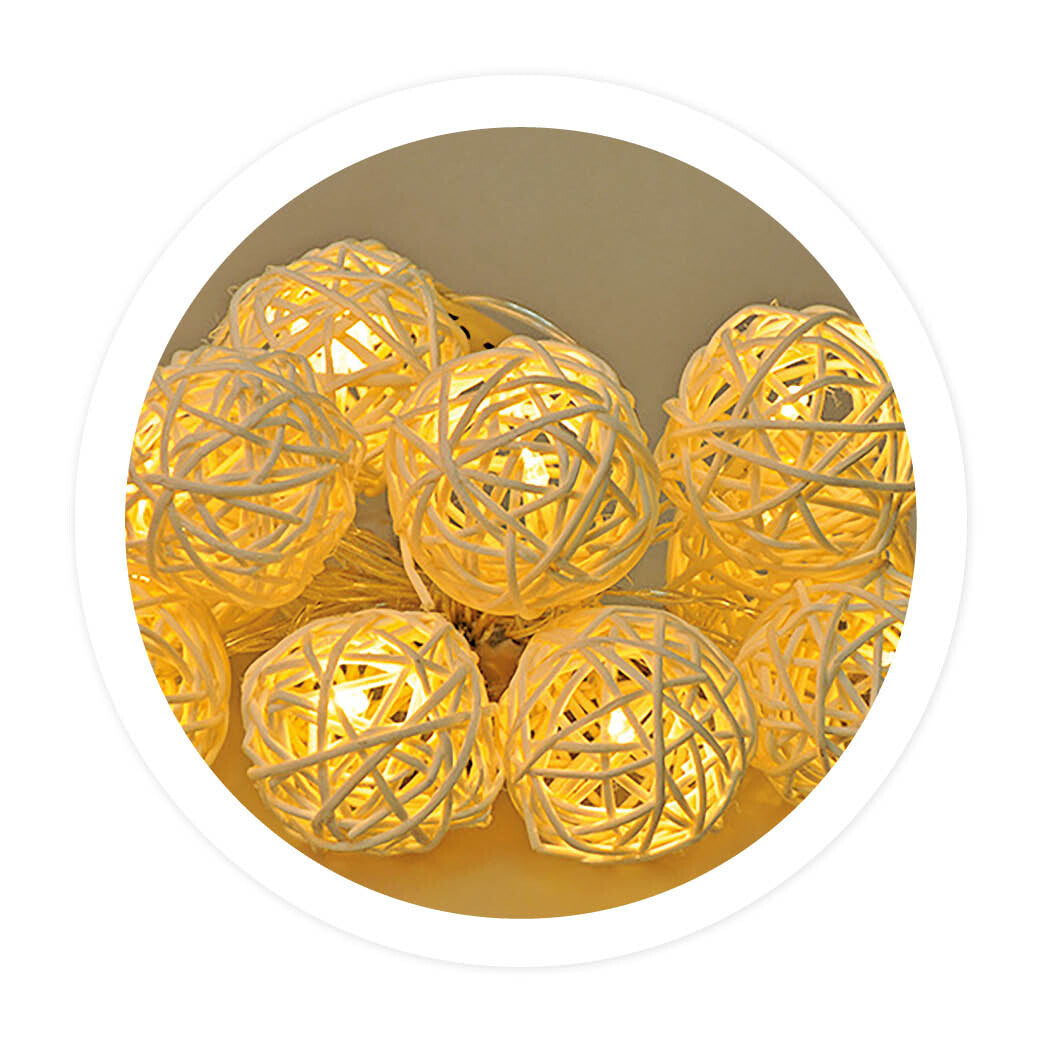 204805030 135cm LED GARLAND 10 RATTAN BALLS WARM LIGHT BATTERY OPERATED GSC