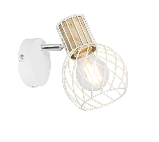 54012-1  FOCO METAL BLANCO Y COLOR MADERA  1XE27 40W LUISE GLOBO