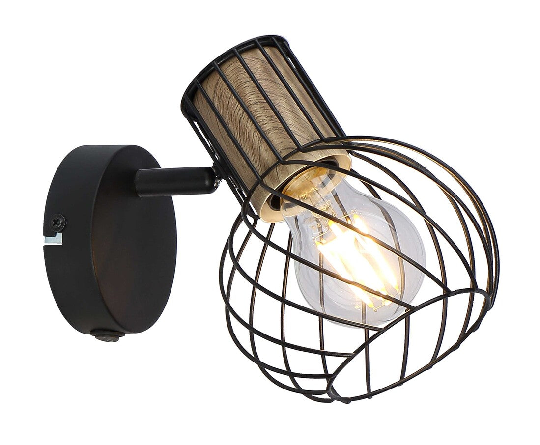 54012-1S FOCO METAL NEGRO Y COLOR MADERA 1XE27 40W LUISE GLOBO