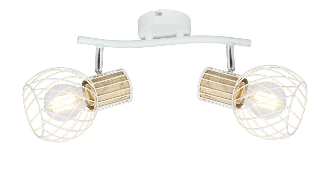 54012-2 WHITE AND WOOD-COLOURED METAL STRIP 2XE27 40W LUISE GLOBO