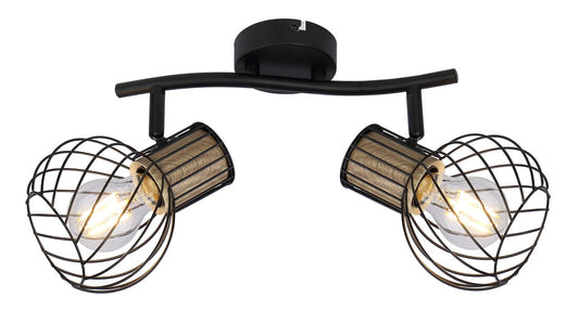 54012-2s REGLETA METAL NEGRO Y COLOR MADERA  2XE27 40W LUISE GLOBO