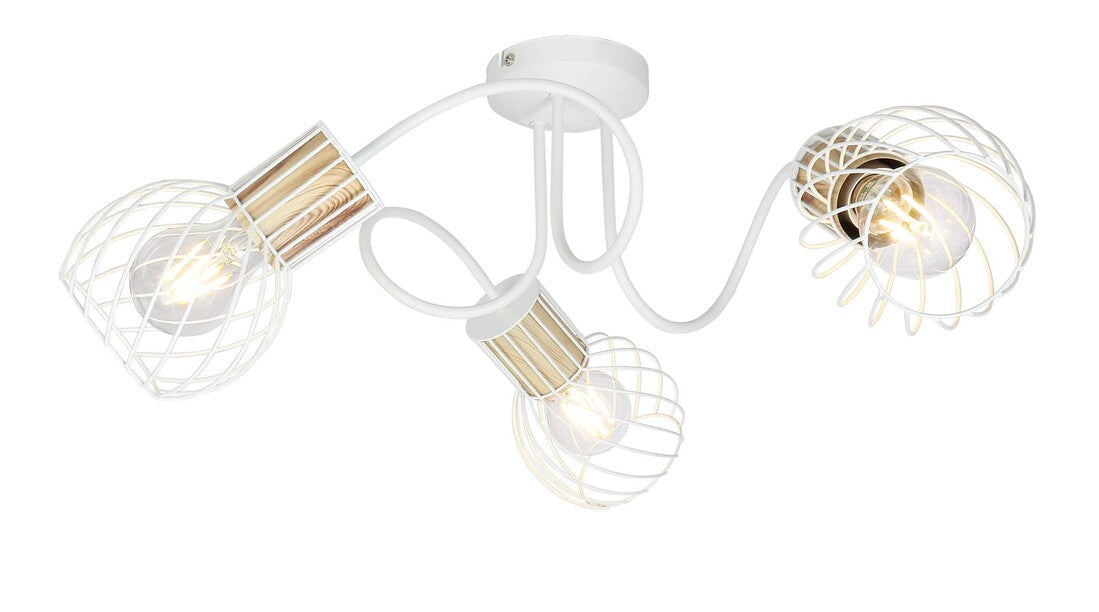 54012-3 REGLETA METAL BLANCO Y COLOR MADERA 3XE27 40W LUISE GLOBO