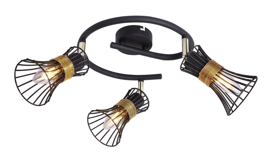 54814-3 STECKDOSENLEISTE 3-FLAMMIG METALL SCHWARZ GOLD 3xE14 40W 230V PURRA GLOBO
