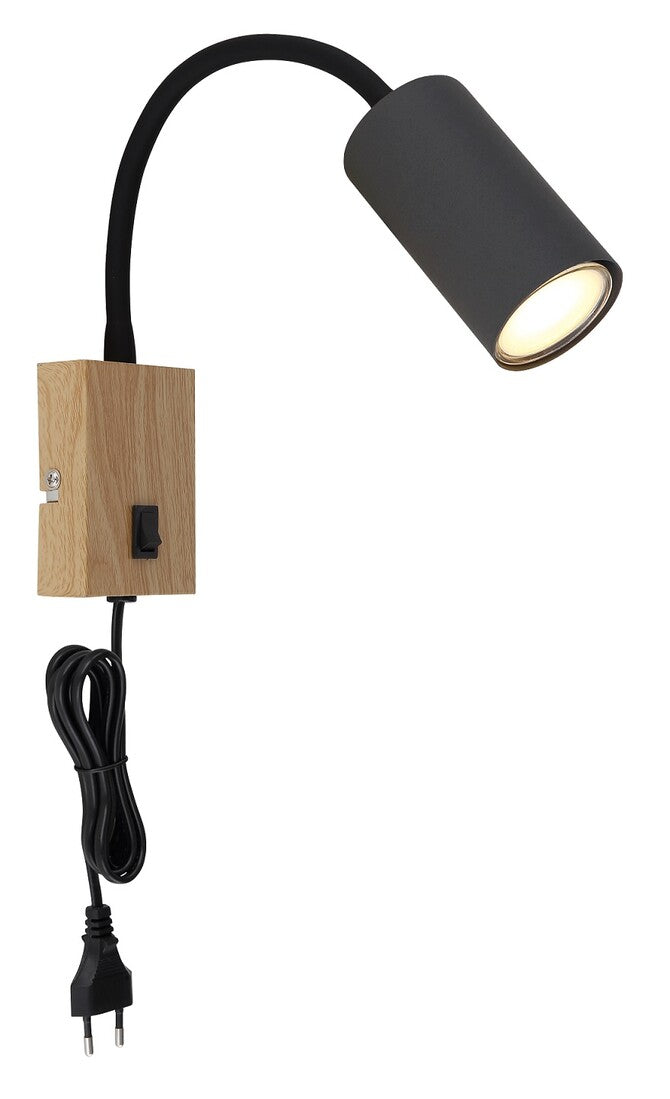 57911WG APLIQUE FOCO PARED INTERRUPTOR 1xGU10 35W 230V MADERA ROBBY GLOBO | Suministros Figmar