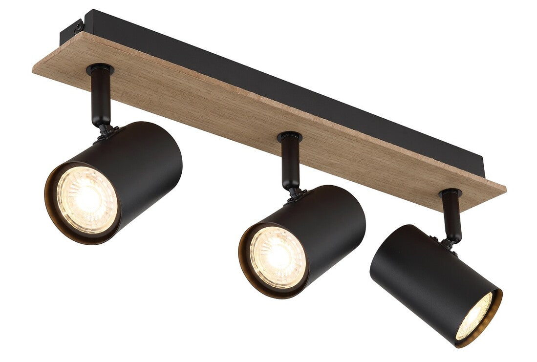 57905-3 LED-DECKENSTRAHLER 3xGU10 35W IP20 HOLZ UND SCHWARZ LINCA GLOBO