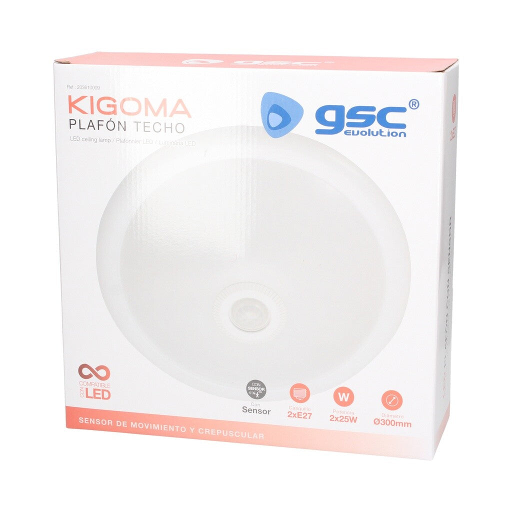 203610009 PLAFON TECHO CON SENSOR MOVIMIENTO Y CREPUSCULAR 2xE27 GSC