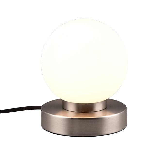 Lámpara Sobremesa Metal Níquel Mate Esfera Vidrio E14 Prinz II Trio