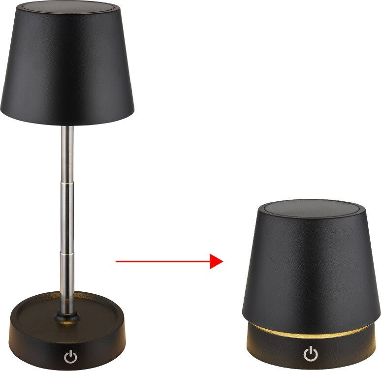 58446B LAMPARA SOBREMESA 1,2W 3000K 30Lm REGULABLE BATERIA NEGRA CARLOS GLOBO