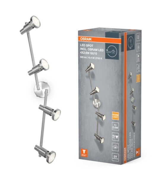 473586 REGLETA LED 4 FOCOS 2,6W NIQUEL 2700K OSRAM