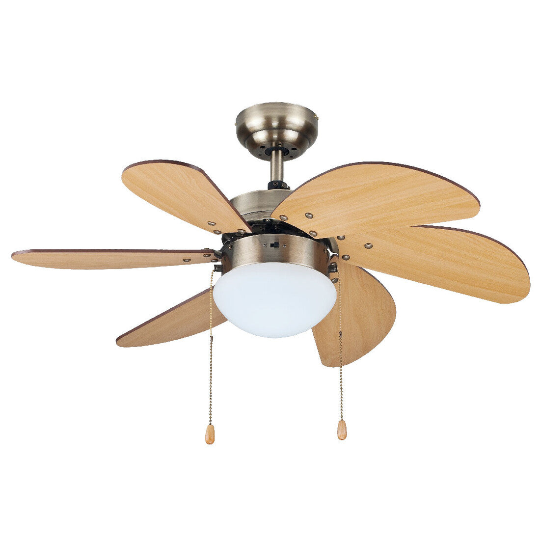 300005076 VENTILADOR TECHO 2xE27 Ø82 6 ASPAS DC NIQUEL GSC