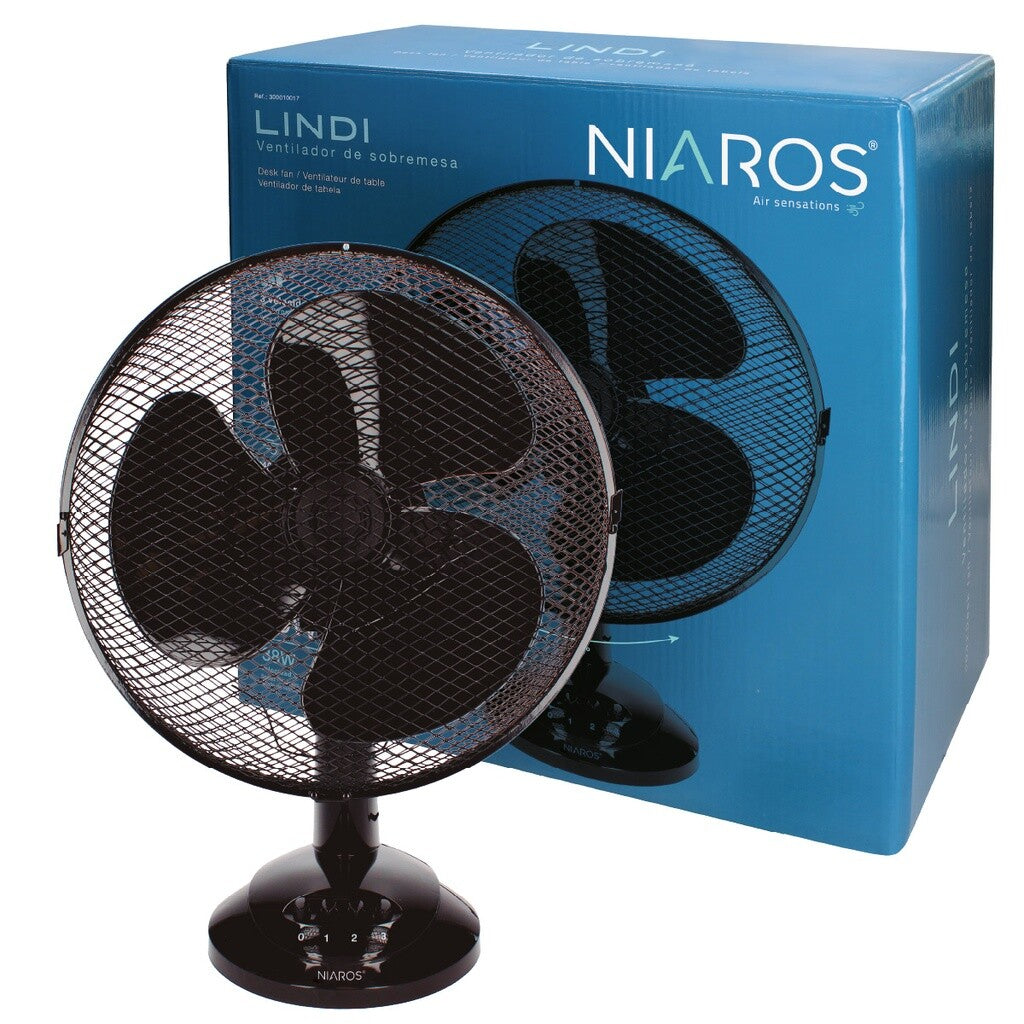 300010017 VENTILADOR SOBREMESA 34cm 40W NEGRO LINDI NIAROS | Suministros Figmar