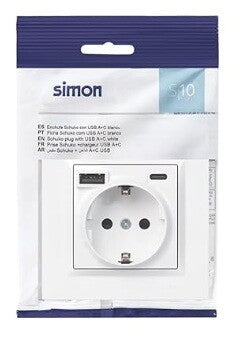 F1011432030 BASE SCHUKO CON USB A+C 10,5W BLANCA SERIE 10 SIMON | Suministros Figmar