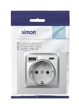 F1011432026 BASE SCHUKO CON USB A+C 10,5W ALUMINIO SERIE 10 SIMON