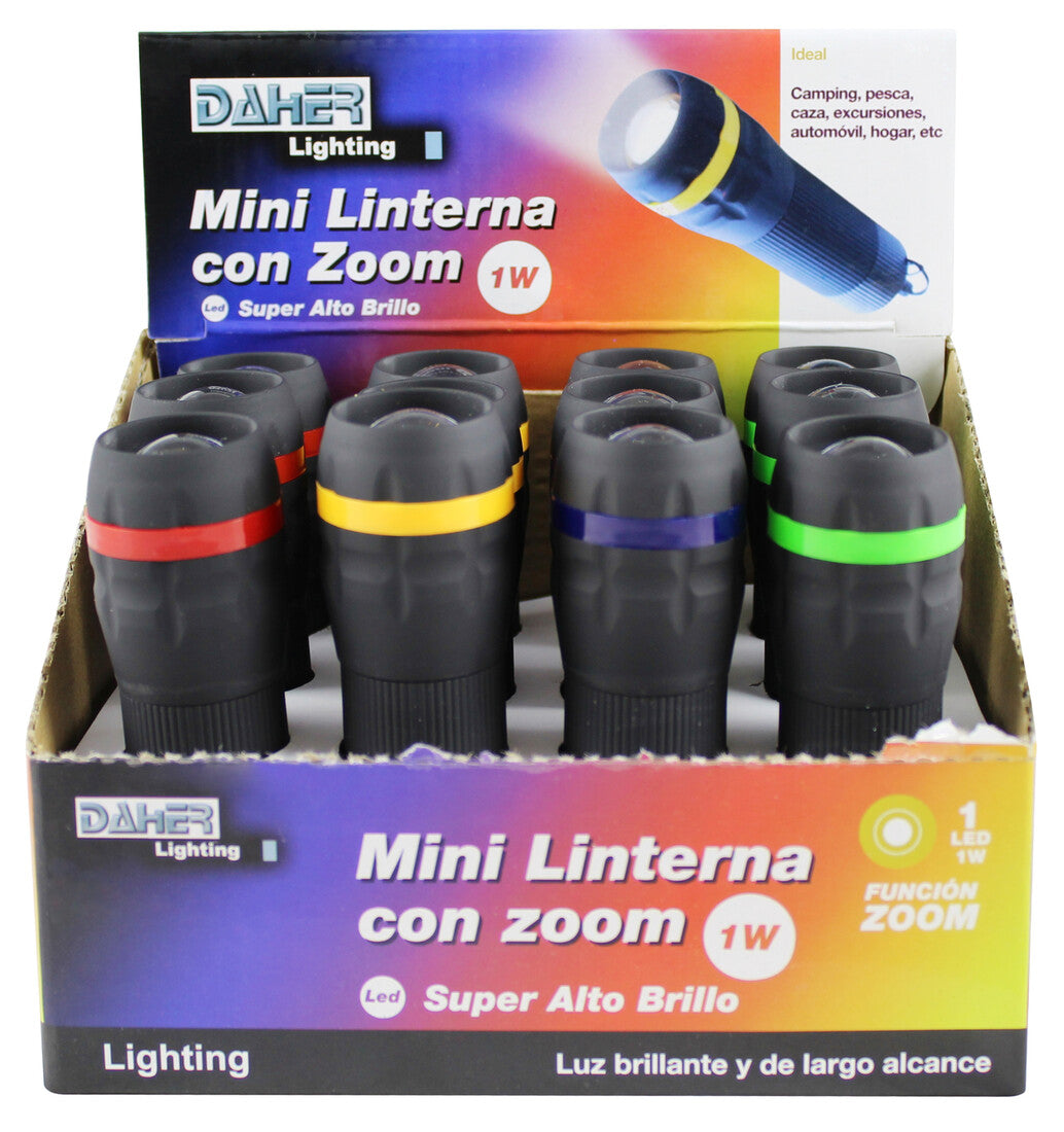 60.369 EXPOSITOR 12 MINI LINTERNAS LED ZOOM C/PILA | Suministros Figmar