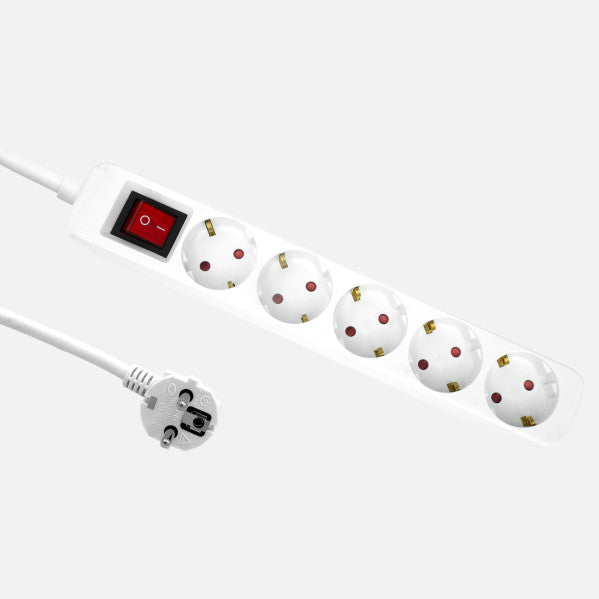 Alargadera Florey Cable 3m 3gx1,5mm2, 5enchufes+interruptor Blanca Protecc.para Niños 4x4x28cm