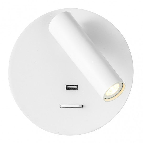 Aplique 3w 4000k Giotto Redondo Blanco Puerto Usb 150lm C/interruptor 14x14x12cm Orientb