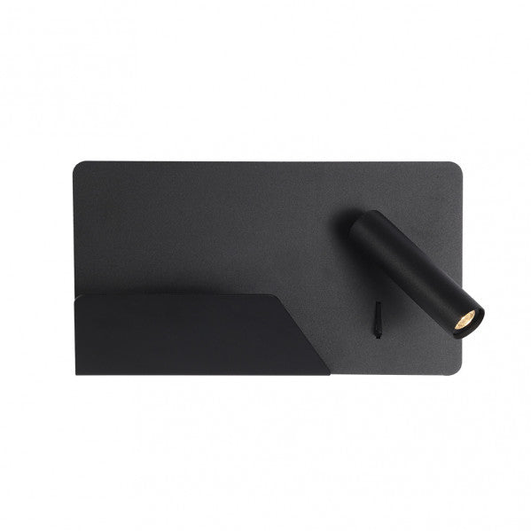 Aplique 3w 4000k Miguel Angel Dcho Negro C/usb Y Estante 150lm 16x28x12 Cm Orientable