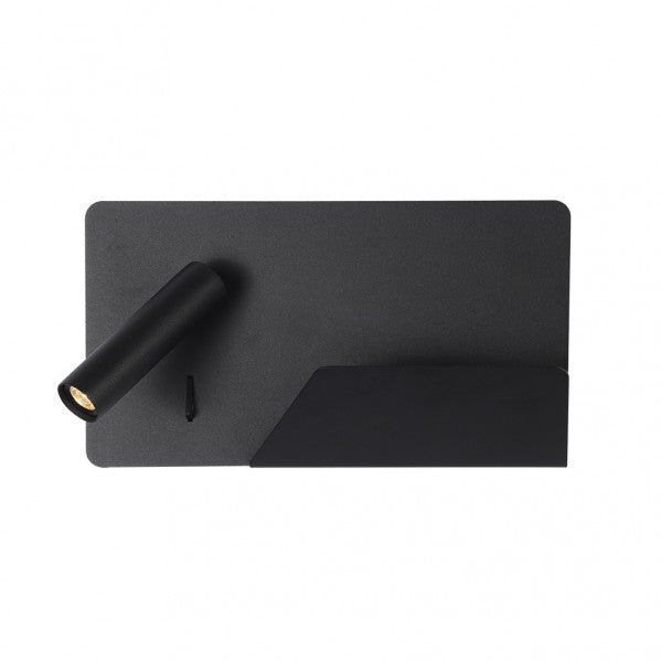 Aplique 3w 4000k Miguel Angel Izqdo Negro C/usb Y Estante 150lm 16x28x12 Cm Orientable