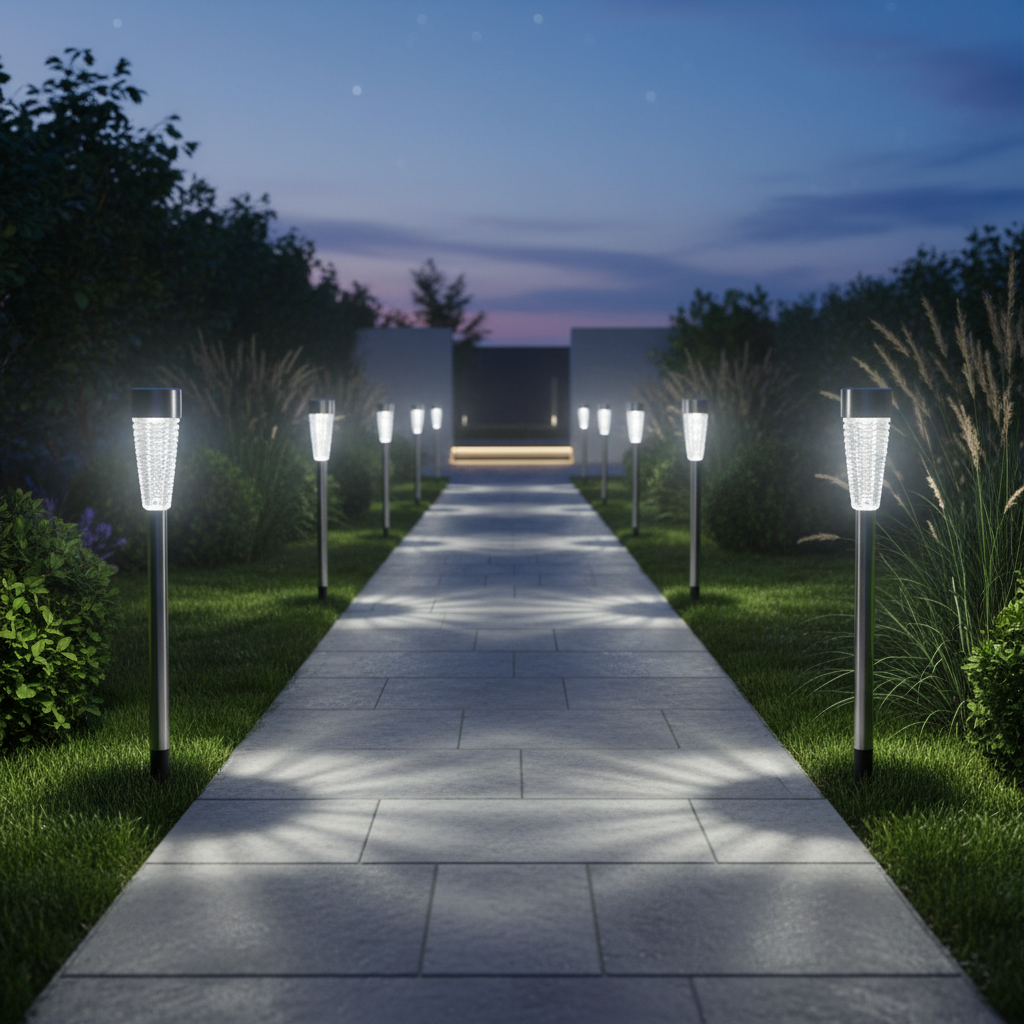 Baliza Solar Luz Fría Inox + Difusor Vidrio 79cm Galix