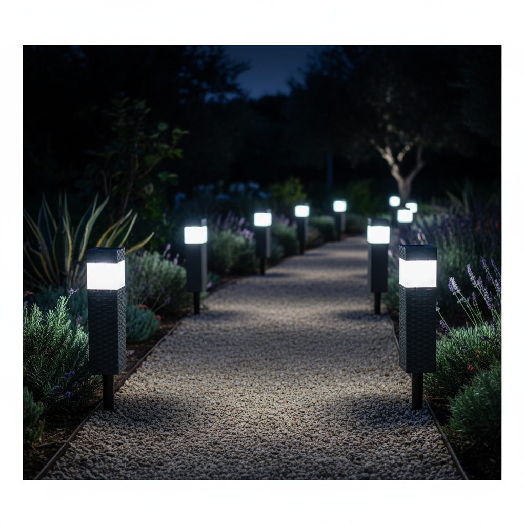 Baliza Solar Luz Fría Resina Trenzada 38cm Galix