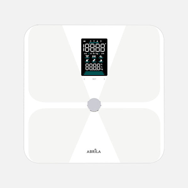 Bascula Bath Chayton Cap.180kg White Glass Temp6mm Display Analis15dat. Memory Bluetooth 2,5x28x28cm
