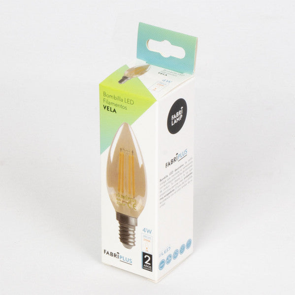 Bombilla Filamento Vela 10x3,5d 4w 380lm E14 Ambar 2700k