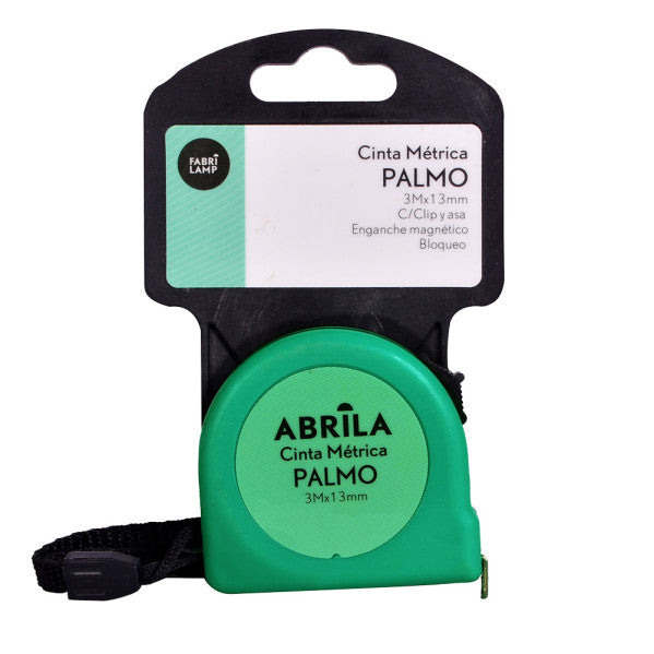 Cinta Metrica Palmo 3mx13mm Verde C/bloqueo, Enganche Magnetico,clip Y Asa