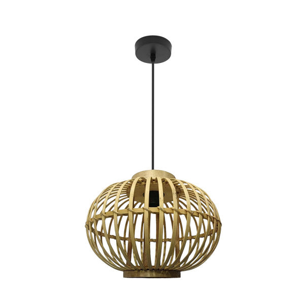 Colgante Guijo Negro/bambu Natural 1xe27 Regx37x37 Cm