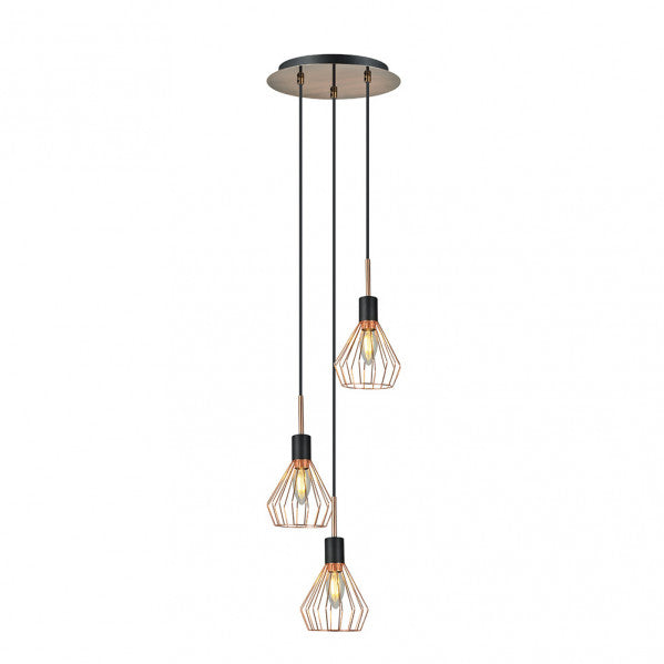 Colgante San Petersburgo 3xe14 Negro/cobre Regx30x30 Cm