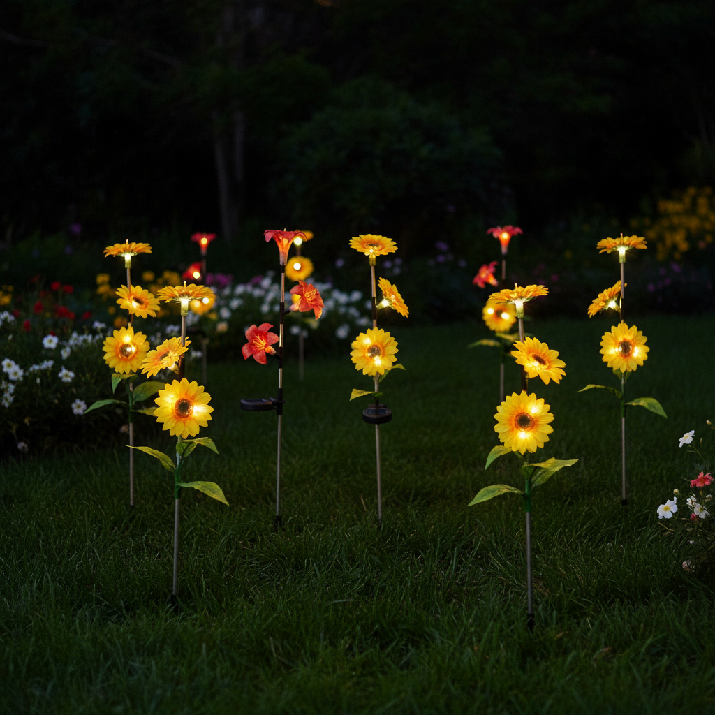 Estaca Solar 3 Flores LED Decorativo Lirios y Girasoles 8h Galix
