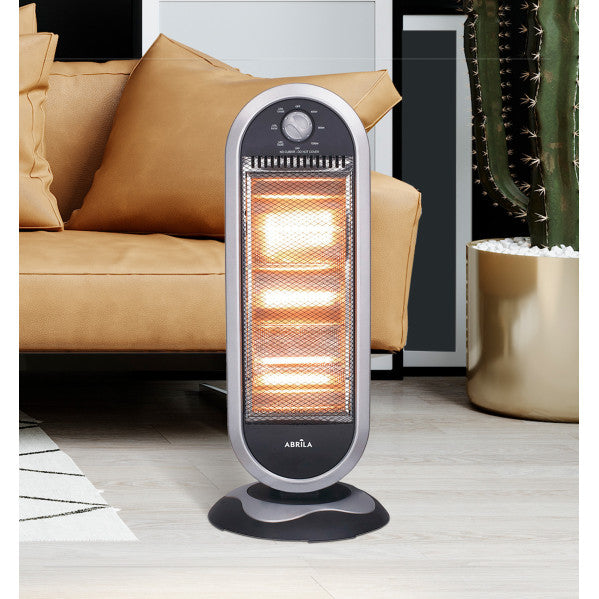 Estufa Elect.candente 1200w Negro/plata 3potencias Oscilante 3elememtos Asa Y Antivuelco 70x30x30cm