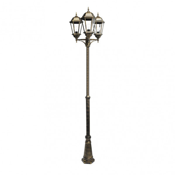 Farola Exterior Aluminio Regulus 3xe27 Neg/oro 230x60x60 Cm Regulable En Altura Ip44