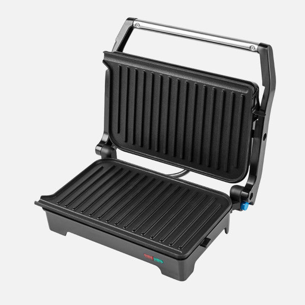 Grill Parrilla Galeon 1200w Negro/acero Apertura 180º Placa 26x16,5m Antiadherente Luz Ind.tacto Frio 11,5x29,5x26cm
