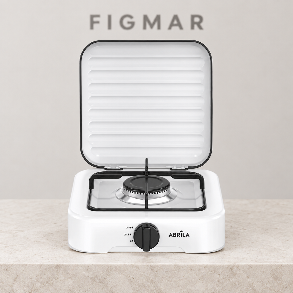 Cocina de gas butano Foster blanca de un quemador con fondo Figmar