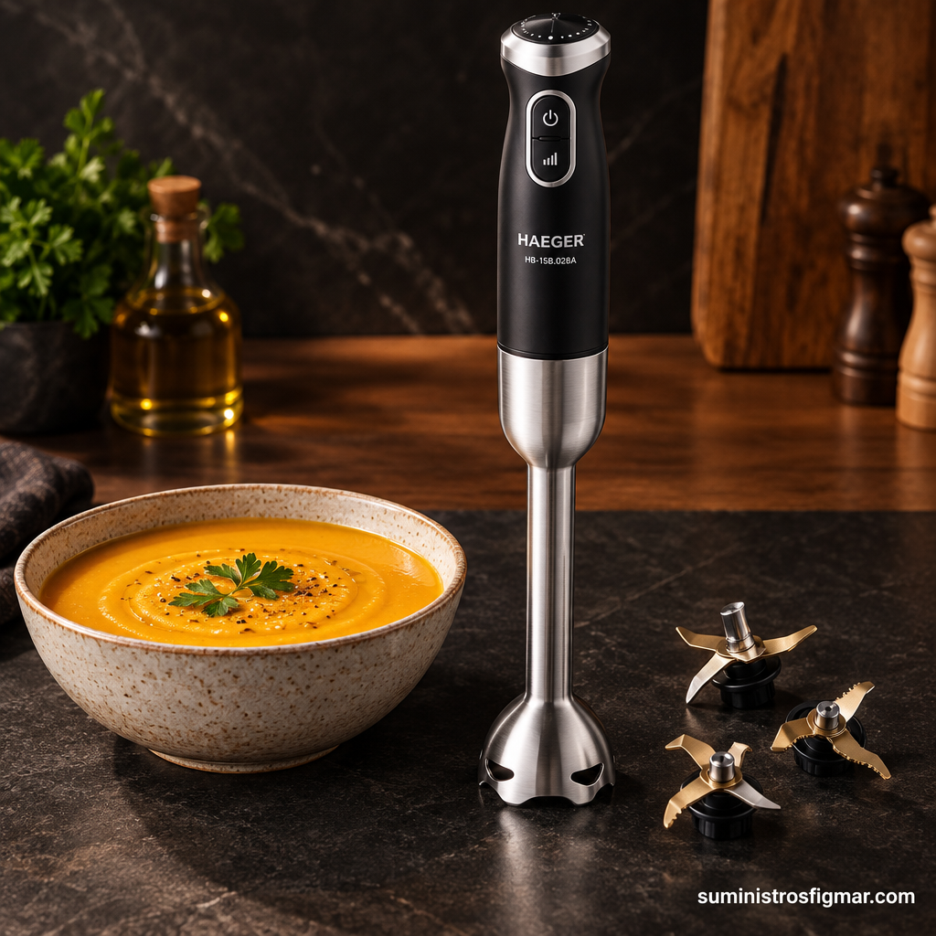 Batidora de mano HAEGER Ultra Twist 1500 W junto a un bol, imagen de Suministros Figmar