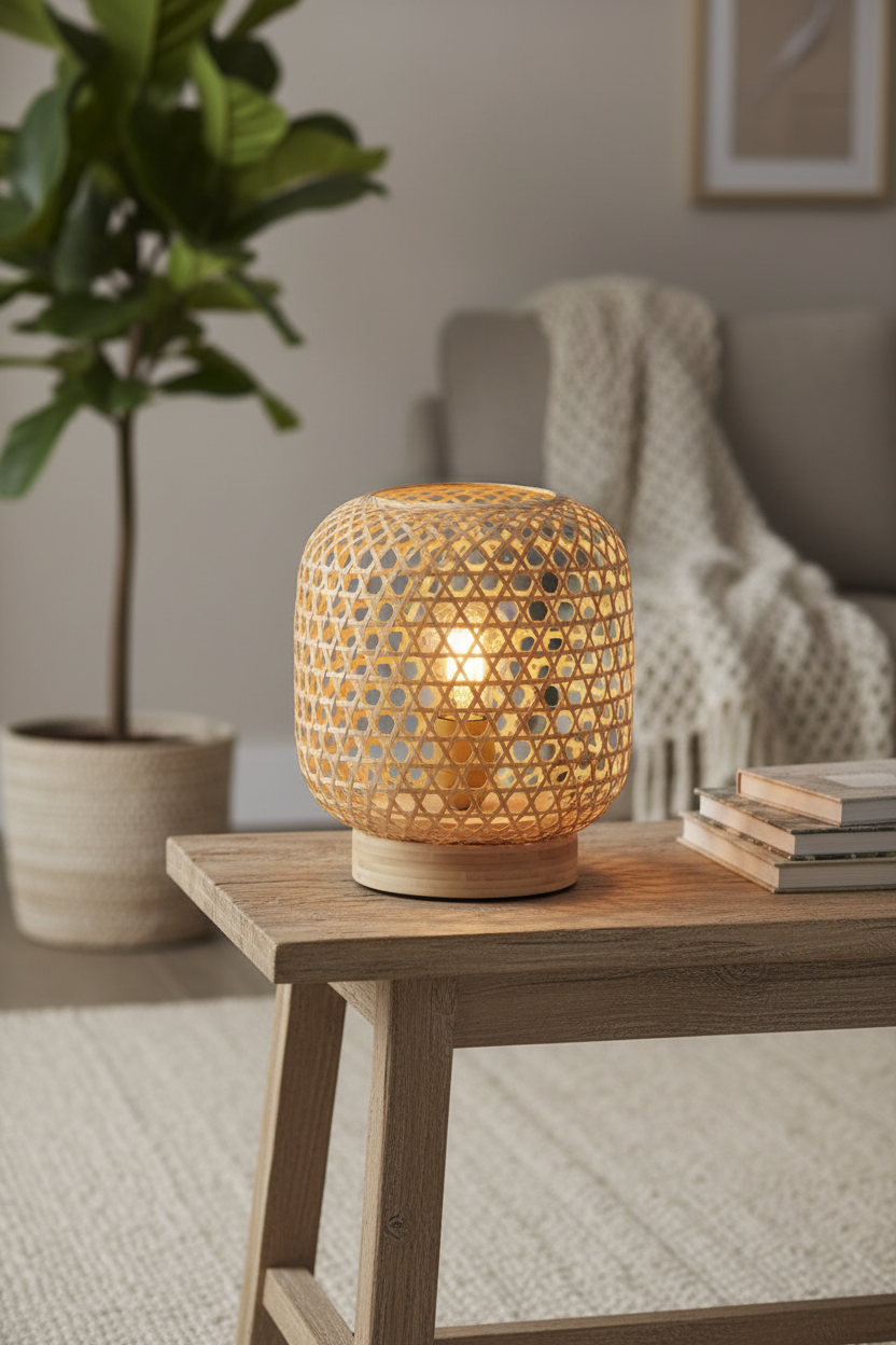 Lámpara Sobremesa Bambú Natural E27 60W Mirena Globo Lighting | Suministros Figmar
