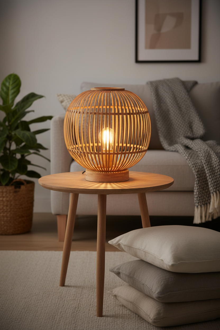 Lámpara Sobremesa Bambú Natural E27 60W Hildegard Globo Lighting | Suministros Figmar