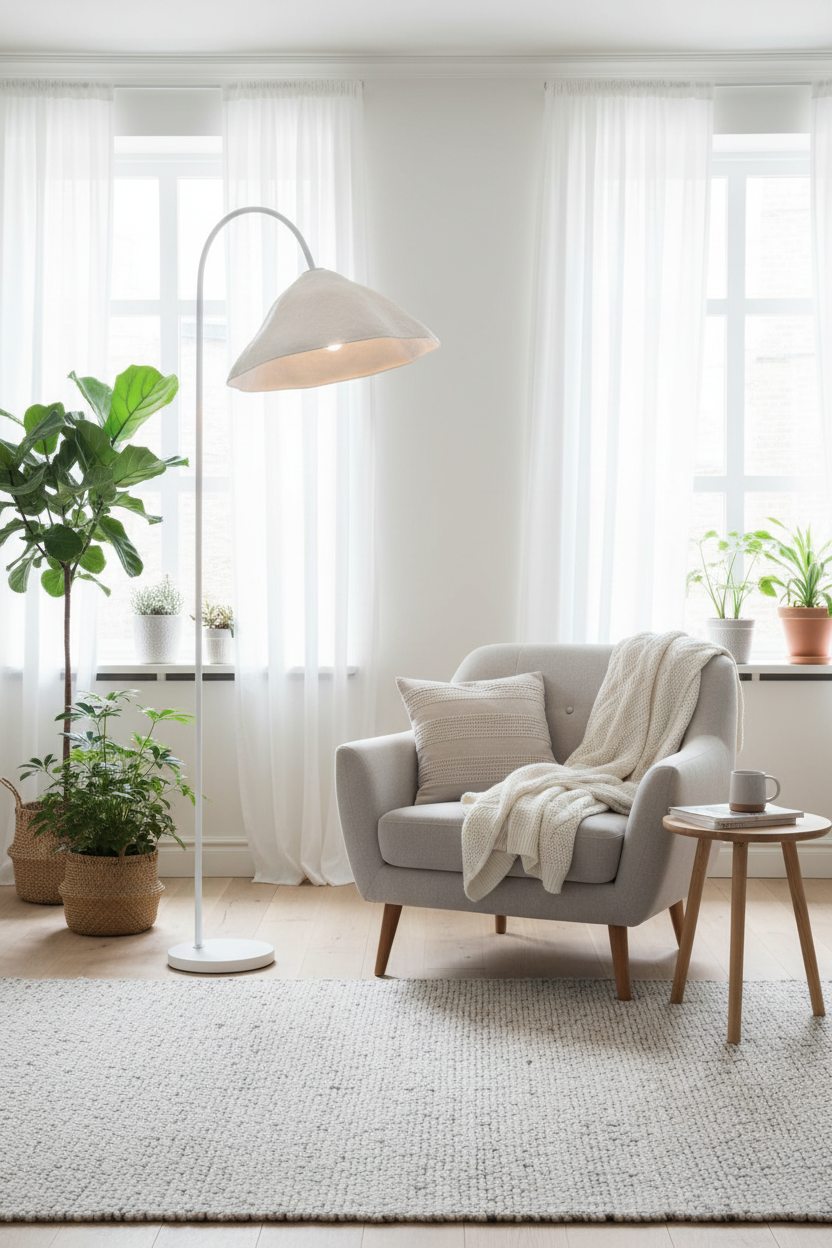 Lámpara Lotus Leaf Ledvance en salón nórdico
