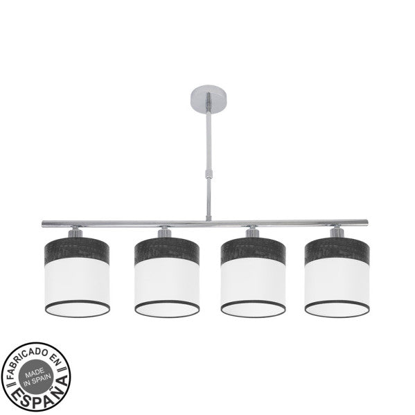 Lampara Cloe 4xe14 Cromo/blanca-madera Negra Regx75x14 cm