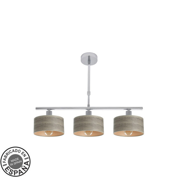 Lampara Gilda 3xe14 Cromo/madera Gris Regx55x14 Cm